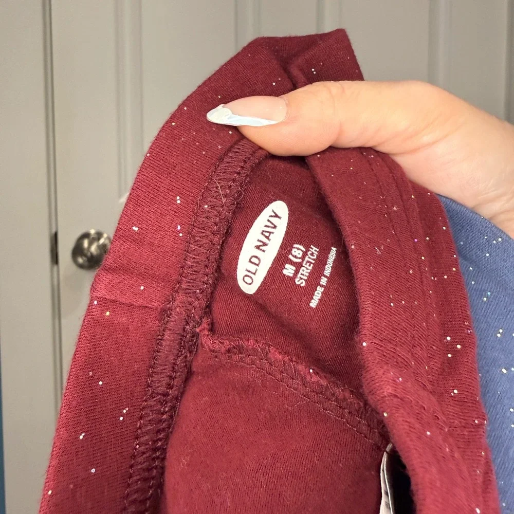 Old Navy Girls Sparkle Stretch Leggings‎ Bundle Blue Burgundy Size M 8 2-Pack